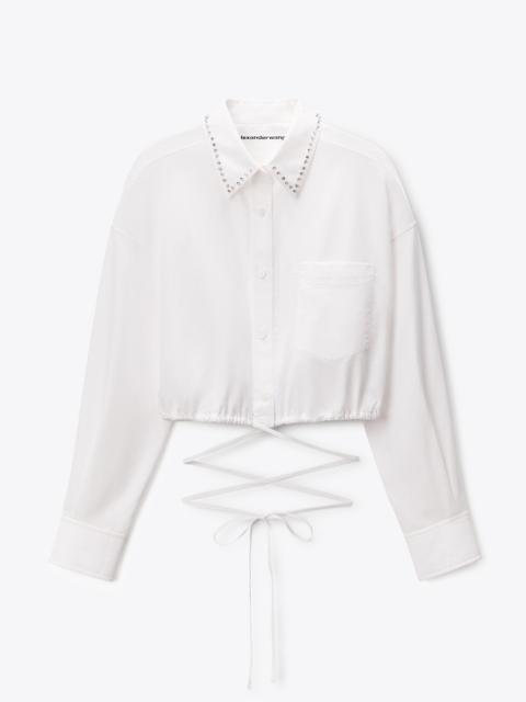 Crystal Stud Collar Wrap Shirt