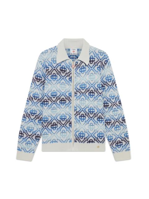 Space Dye Monogram Long Sleeve Merino Cardigan