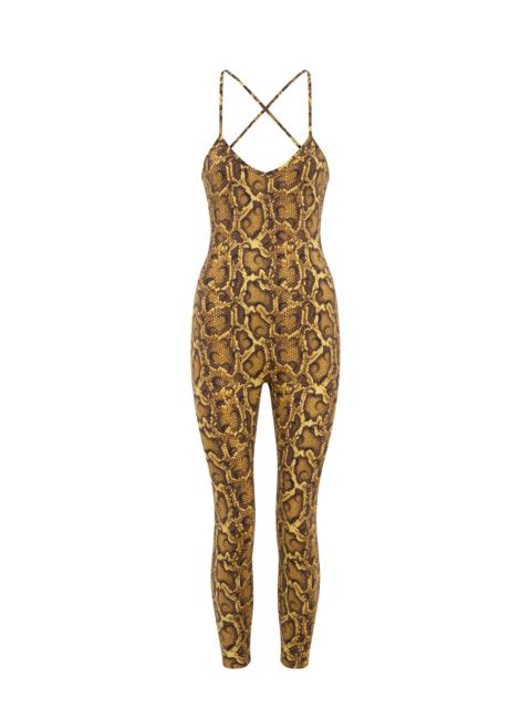 Python printed jersey fine straps catsuit