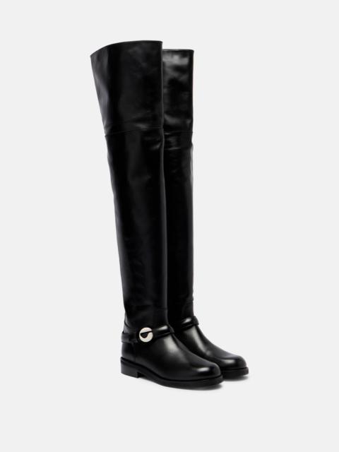 Logo leather over-the-knee boots