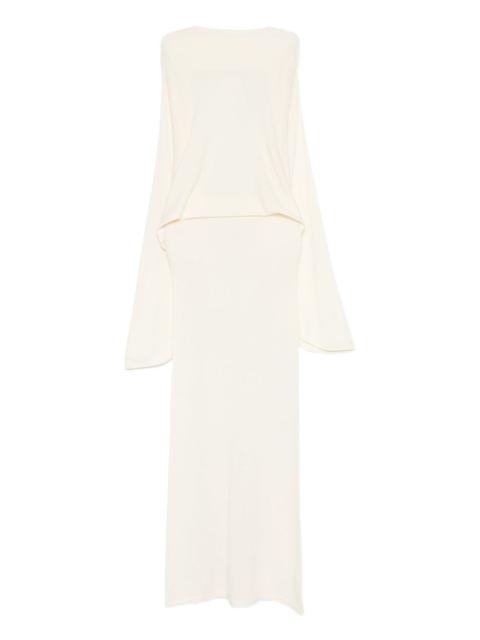 long-sleeved open-back dress