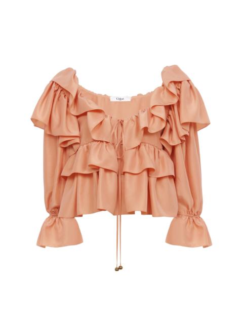 CROPPED RUFFLE TOP IN WASHED SILK POPLIN