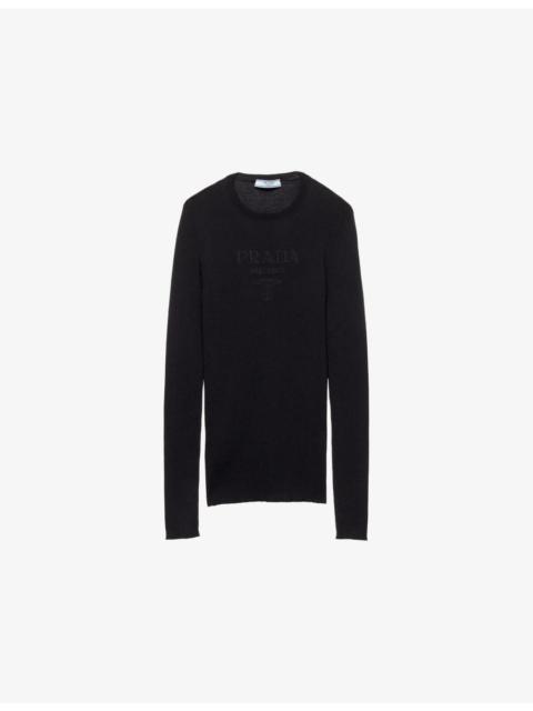 Superfine crew-neck wool knitted jumper