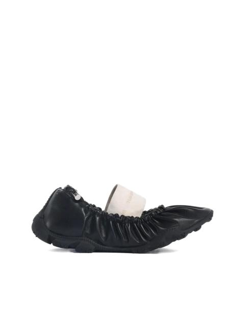 ruched leather ballet flats