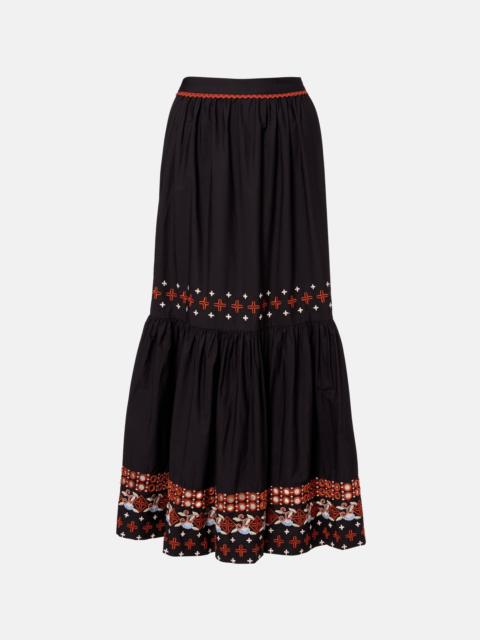 Embroidered cotton maxi skirt