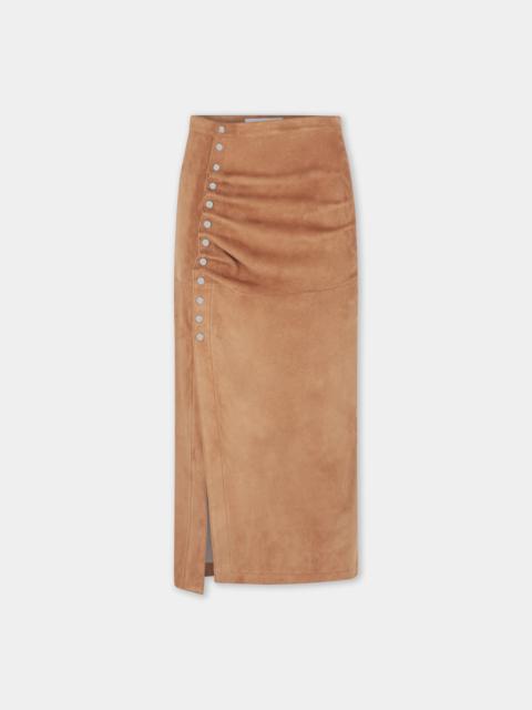 CARAMEL LONG DRAPED SKIRT IN LEATHER