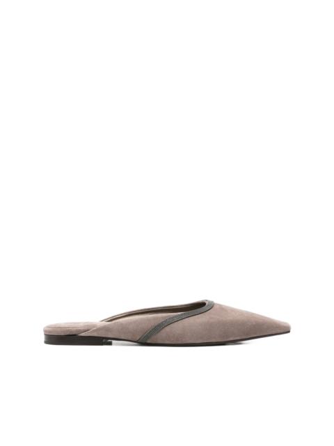 Monili-chain suede mules