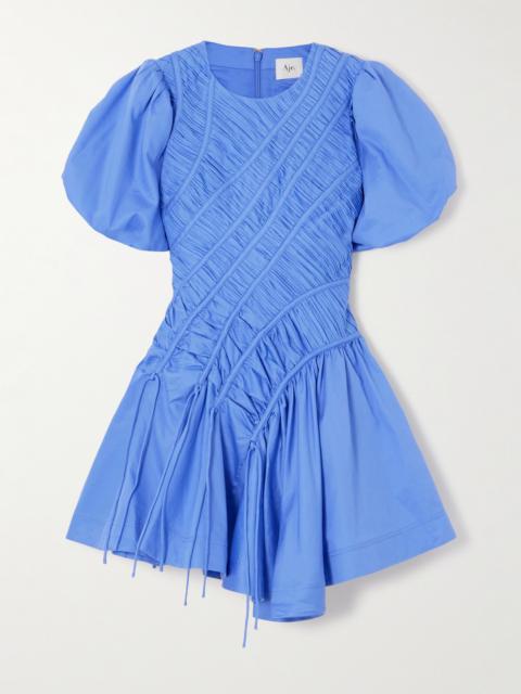 Wisteria Asymmetric Ruched Pleated Cotton-poplin Mini Dress