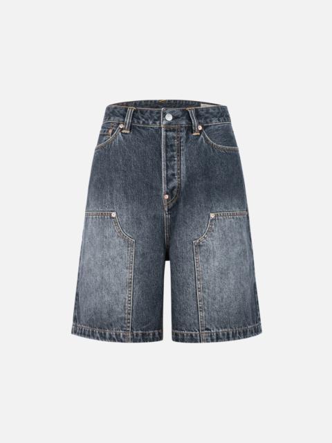 Seagull Print Pockets Oversized Worker Denim Shorts