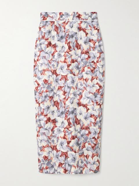Emma Lace-trimmed Floral-print Linen Midi Skirt