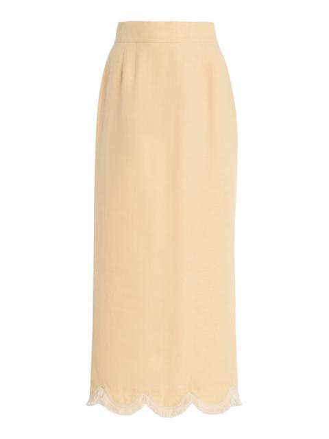 Essie Fringed Linen Column Skirt yellow
