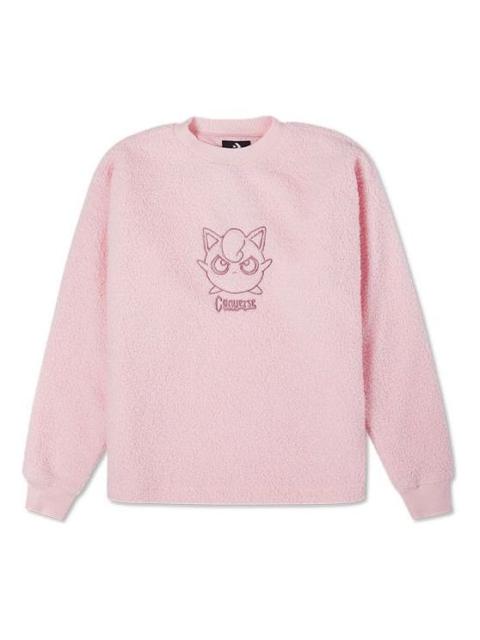 Converse x POKEMON Crossover Cartoon Embroidered Suede Round Neck Pullover Pink 10023902-660