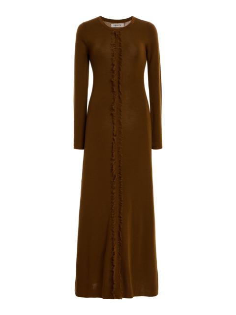 Exclusive Rowen Fringed Wool Midi Dress brown