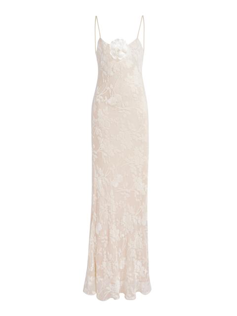 Floral Silk-Devoré Slip Gown neutral