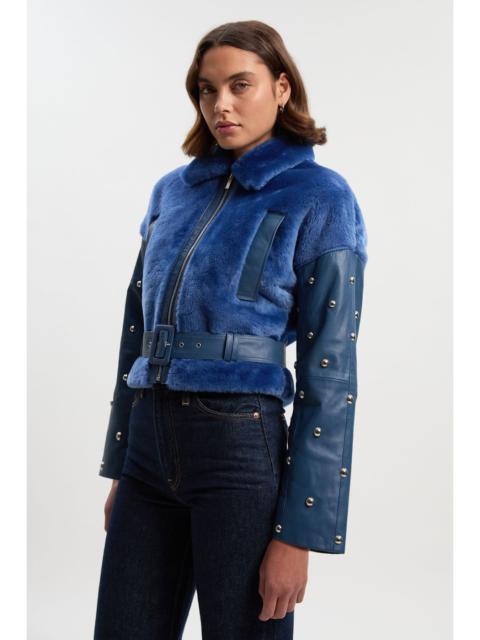 Shearling & Leather Mix Studded Biker Jacket