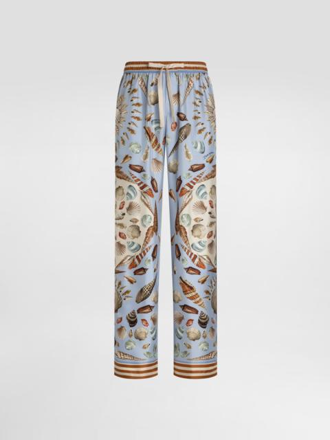 Shell-print silk twill trousers