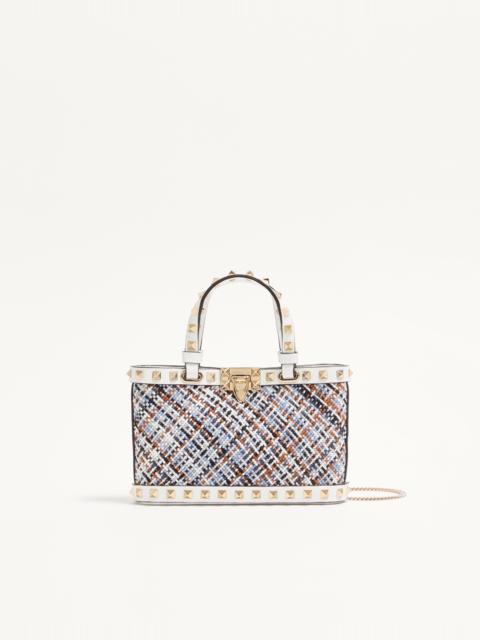 VALENTINO GARAVANI ROCKSTUD MINI SHOPPING BAG IN WOVEN FABRIC.