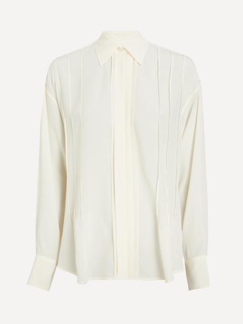 Ivory Pintuck Pleated Silk Blouse