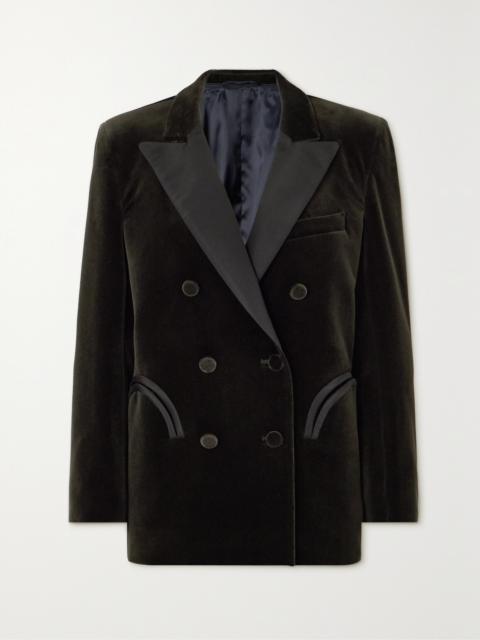 Everynight Double-breasted Silk-satin Trimmed Cotton-velvet Blazer