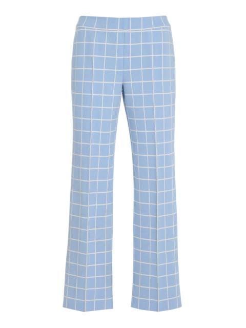 Louis Windowpane Cotton-Blend Knit Cropped Pants blue
