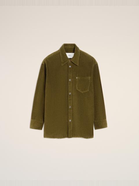 GREEN COTTON CORDUROY SIDE SLIT OVERSHIRT