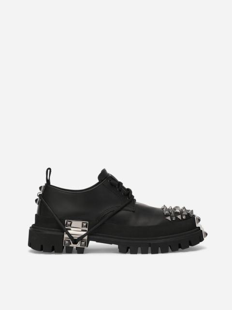 Dolce & Gabbana Black Leather Trekking Derby Embellished Shoes