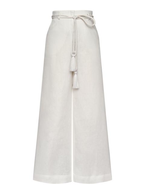 Gozo Wide-Leg Belted Linen Pants off-white