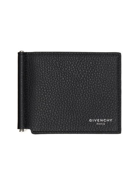 Black Grained Leather Clip Wallet