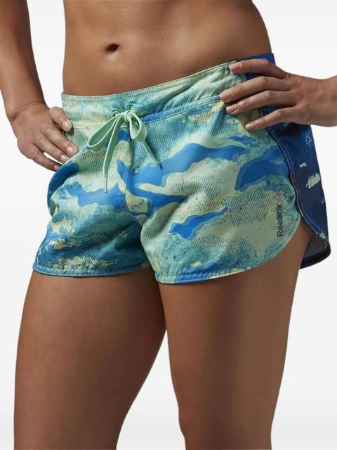 camouflage-print shorts