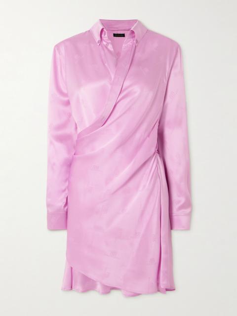 Draped logo-jacquard silk mini wrap dress Baby pink