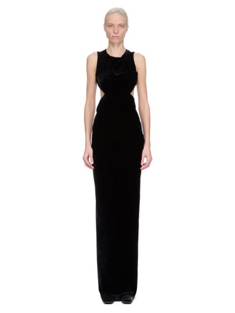 Twisted open-back cutout velvet gown Black