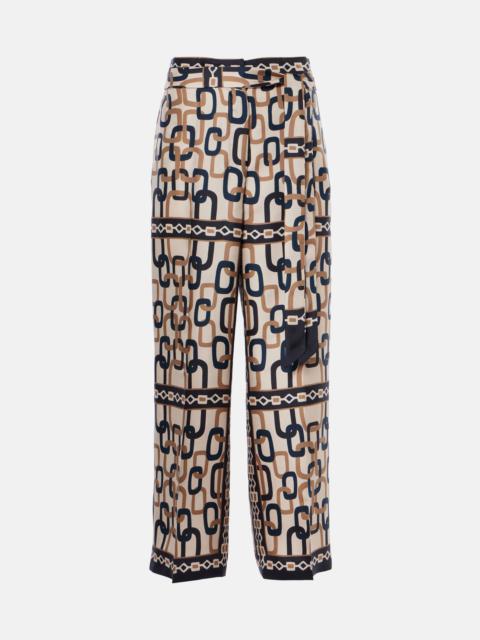 Brina printed silk twill wide-leg pants