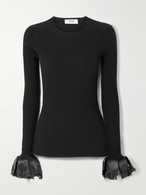 Nova Satin-trimmed Ribbed Wool-blend Top