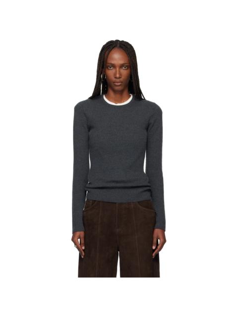 Gray Super Fine Wool Ribbed Sweater