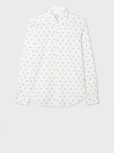 Super Slim-Fit White 'Butterfly' Print Shirt