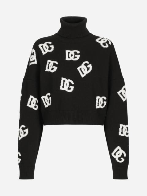 Cropped wool sweater with DG logo inlay