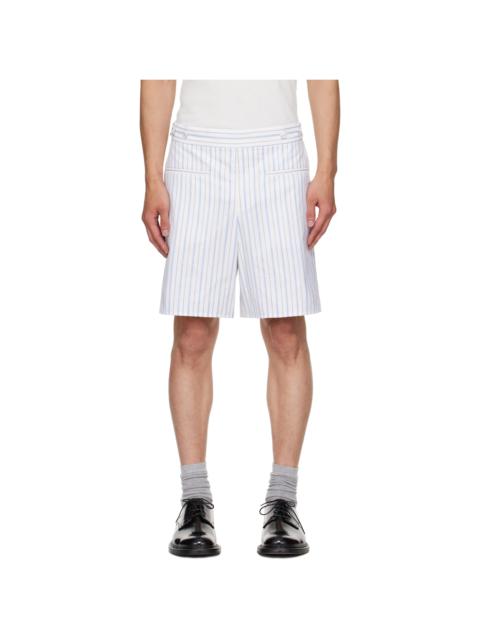 White & Blue Skull Stripe Shorts