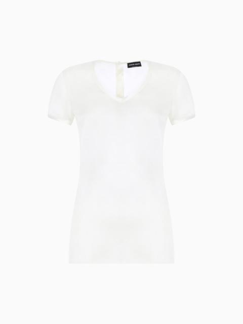 Silk charmeuse blouse with V neckline