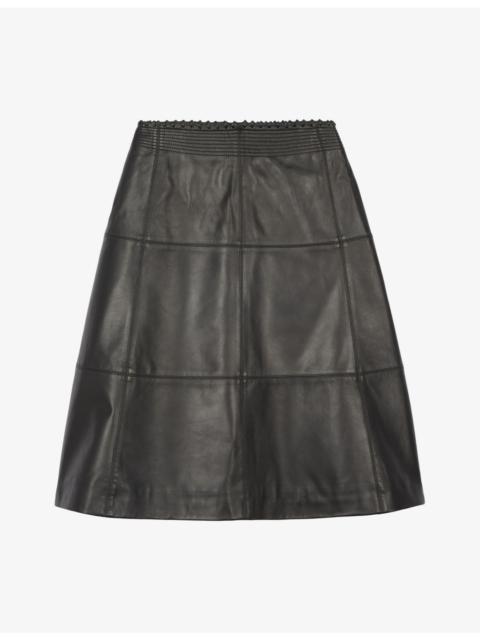 High-Rise A-Line Leather Midi Skirt