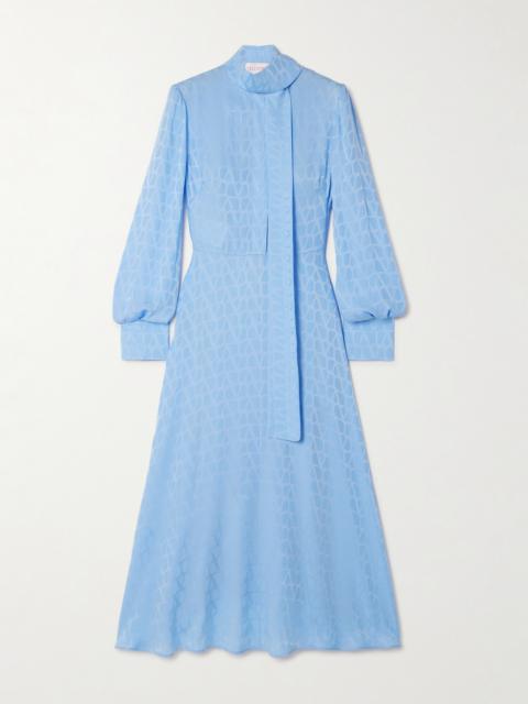 Scarf-detailed Silk-jacquard Midi Dress