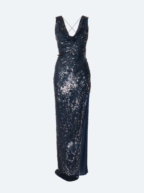 Sequin Viscose Backless Cowl Neck Gown