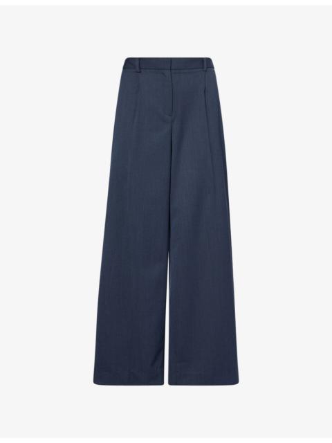 Hudson St Wide-Leg Stretch-Wool Trousers