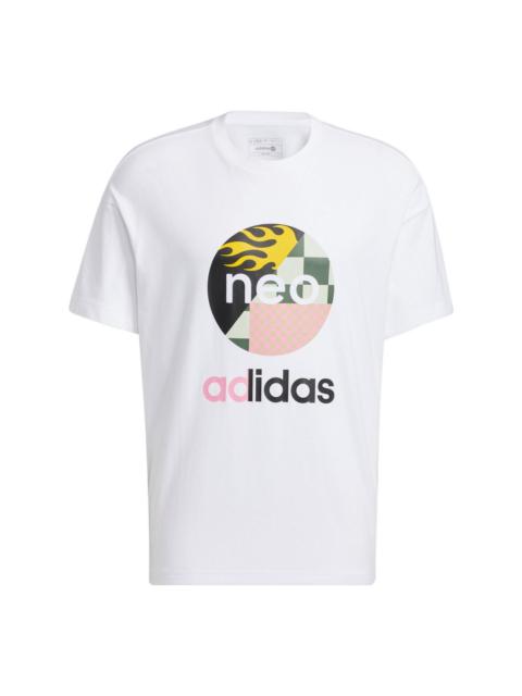 adidas neo U Vbe Tee 1 Logo Printing Pattern Round Neck Cotton Short Sleeve White T-Shirt HN4742