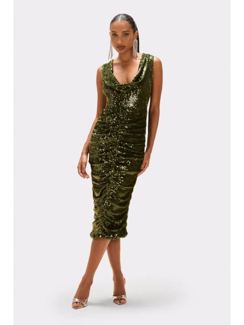 BOSSA SEQUIN PLUNGE MIDI DRESS