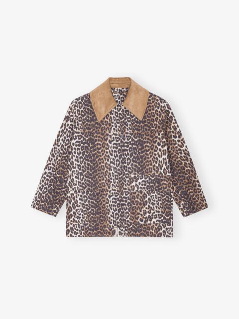 LEOPARD PRINTED CANVAS MIDI JACKET