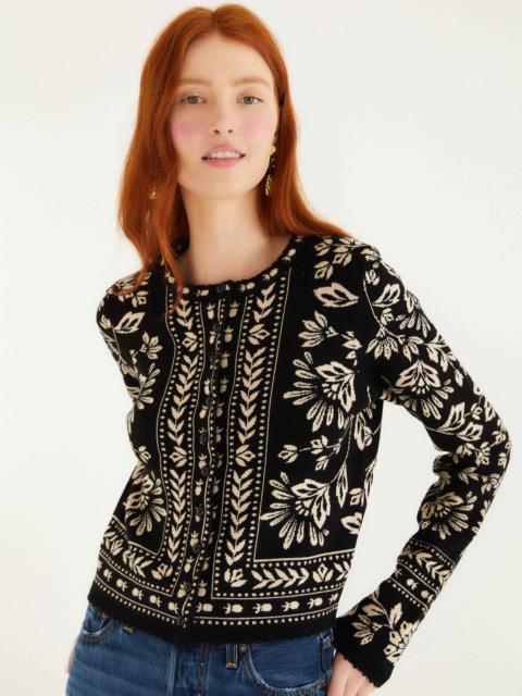 Black And White Flower Bloom Buttoned Knit Cardigan