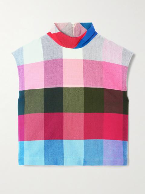 Checked Cotton-blend Turtleneck Top