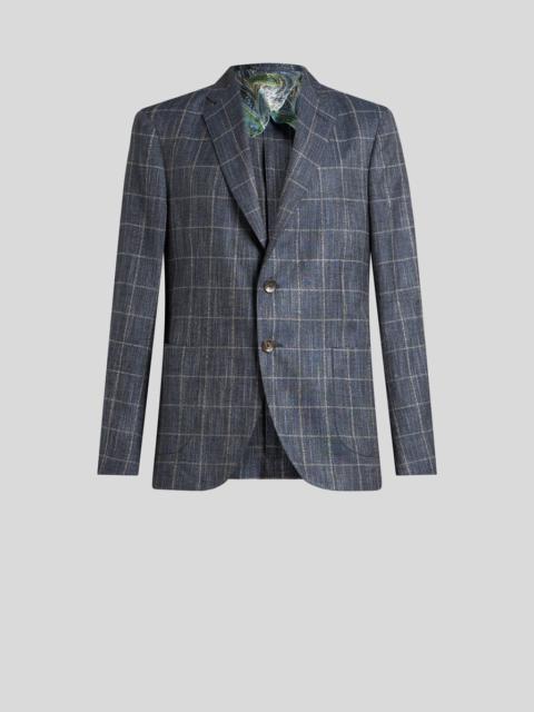 CASUAL CHECKED SILK AND LINEN-BLEND BLAZER
