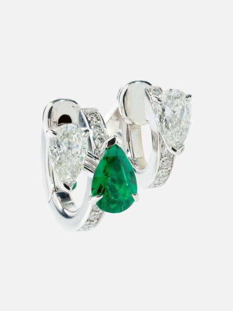 Serti Sur Vide 18kt white gold single earring with diamonds and emerald
