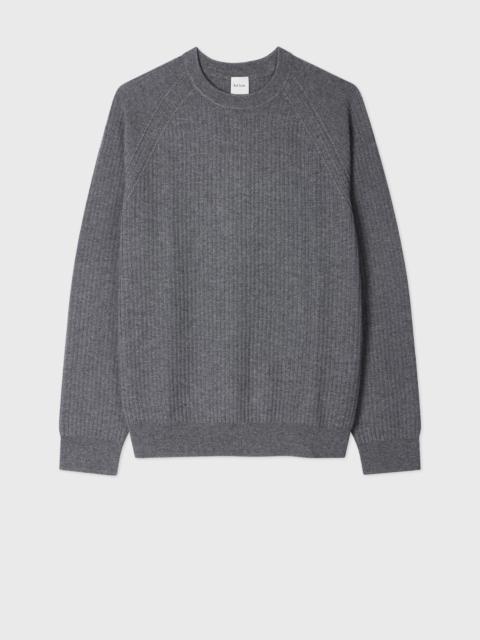 Grey Merino Wool-Cotton Blend Ribbed Sweater